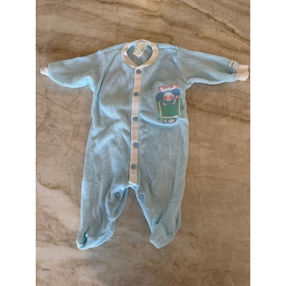 Vintage Baby Little-me Blue & White waffle-knit Footie 6 Months