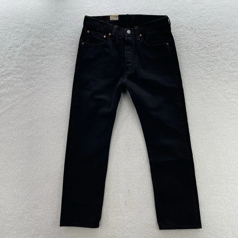 Levis 501 Jeans Mens 33x30 Black Original Button Fly Dark Wash Denim Grunge NEW
