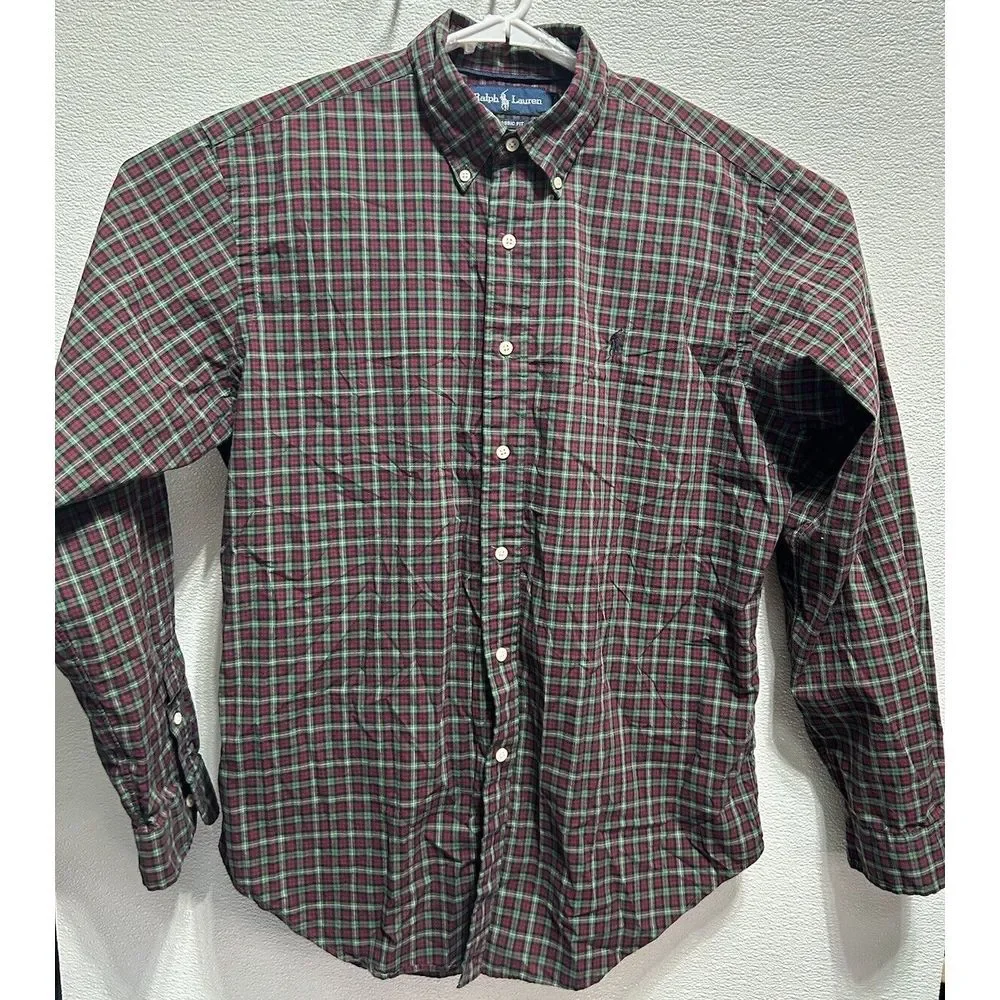 Polo‎ Ralph Lauren Classic Fit Long Sleeve Button Down Red Green Checkered Large
