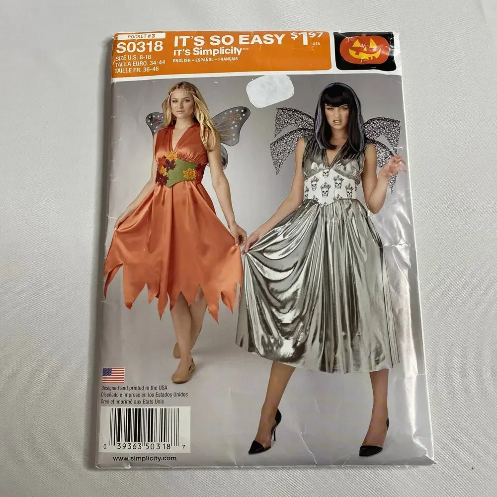 Simplicity S0318 Fairy Costume Sewing Pattern Women 8-18 Gothic Whimsigoth UNCUT