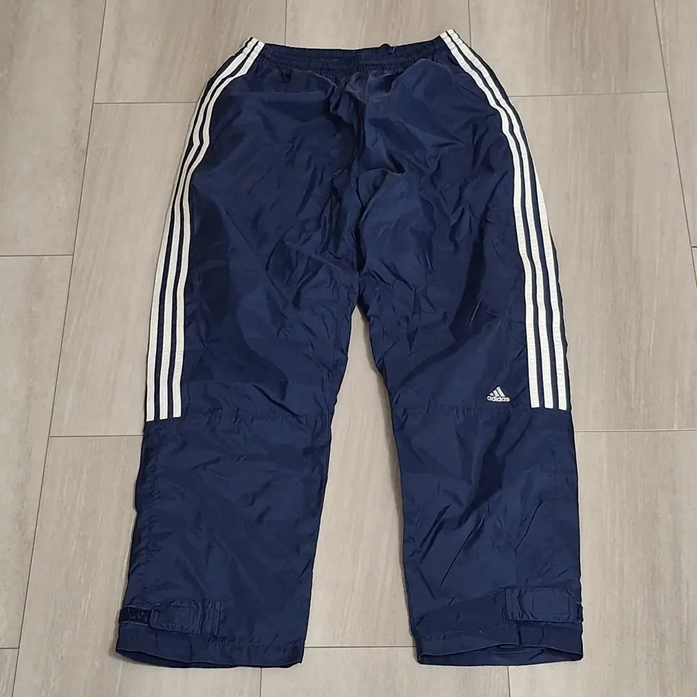 Vintage Y2K Adidas Windbreaker Men's Pants Navy Blue Baggy White Stripe Size L