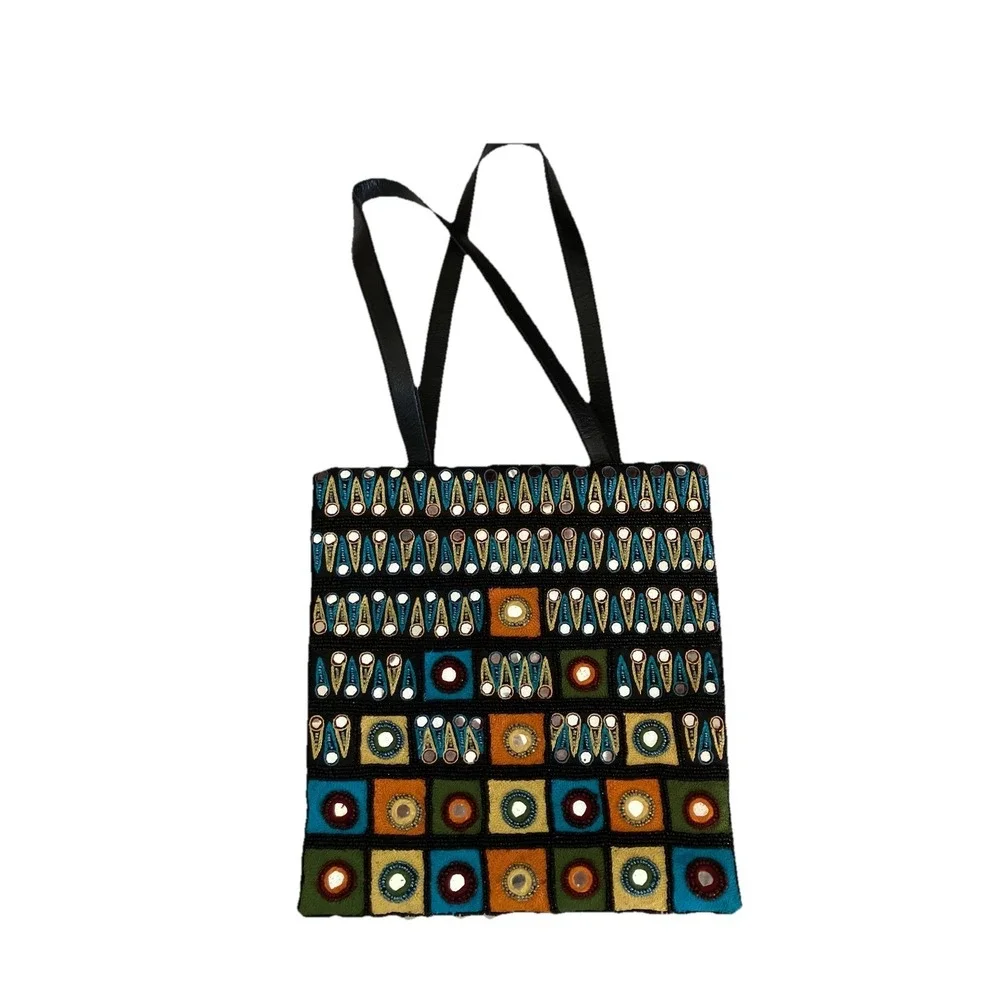 Chicos Purse Black Med  Bead Mirror‎ Shoulder bag Whimsigoth cottagecore