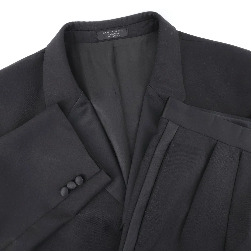 Jones New York 100% Wool 3-Button Tuxedo Suit Black Mens‎ 42S 35x29