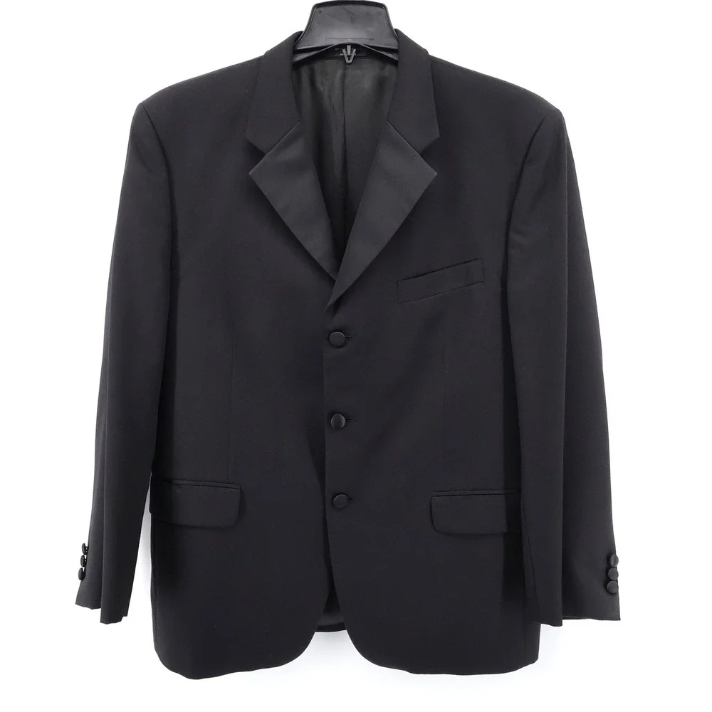 Jones New York 100% Wool 3-Button Tuxedo Suit Black Mens‎ 42S 35x29