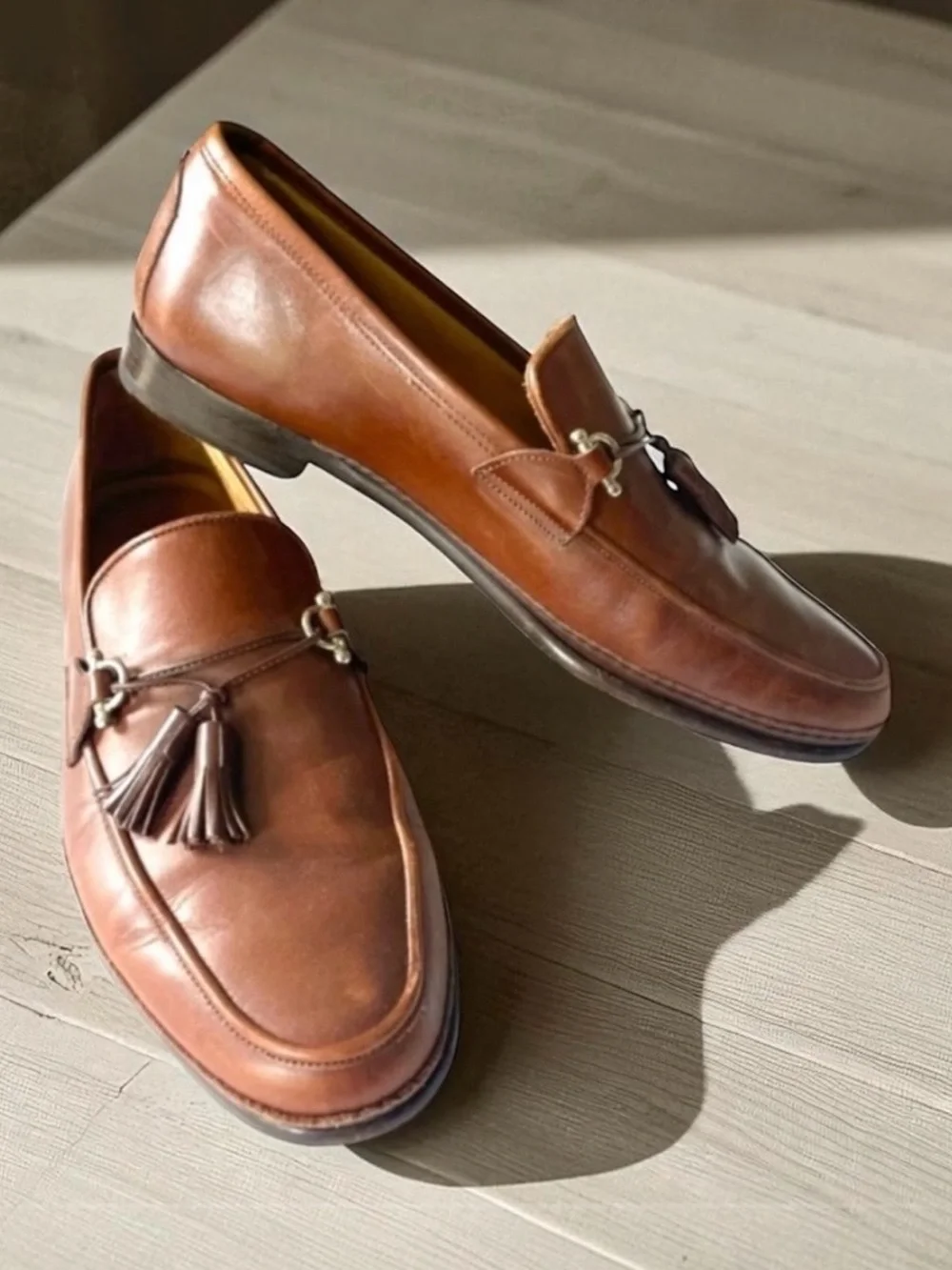 BRUNO MAGLI COGNAC TASSEL LOAFERS SIZE 10.5 M