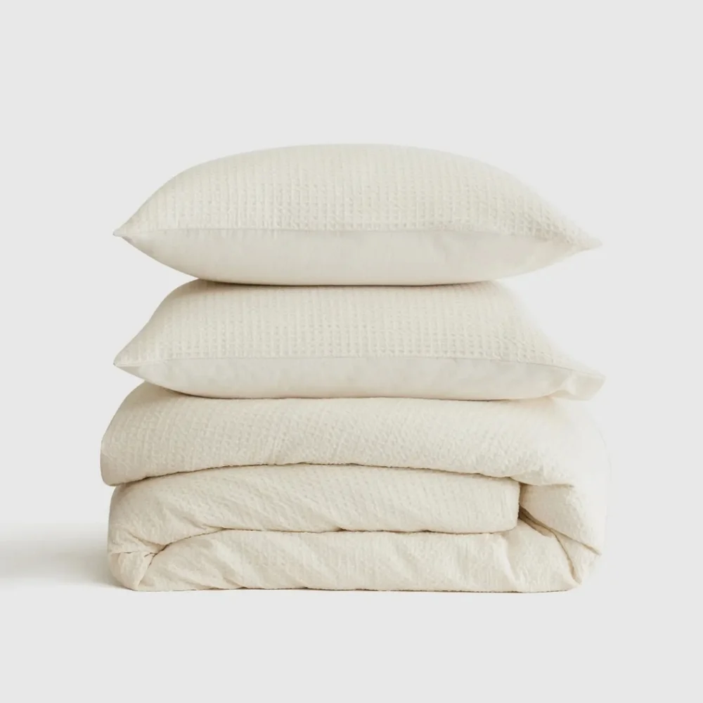 Quince 100% Organic Cotton Luxe Waffle Duvet & 2 Shams! King Cal King (660)