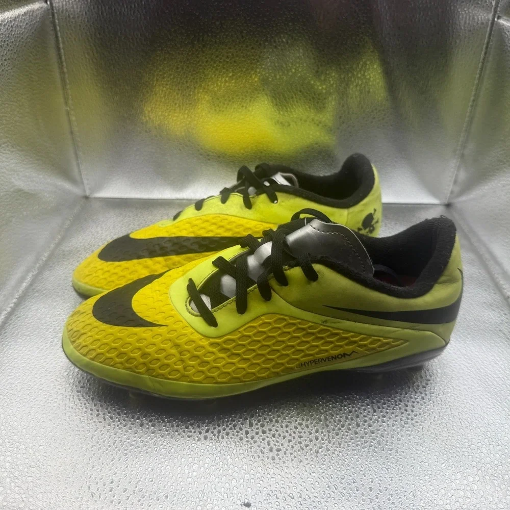 Size 6Y Nike Hypervenom Phelon FG Yellow Black Kids‎ Soccer Cleats 599062-700