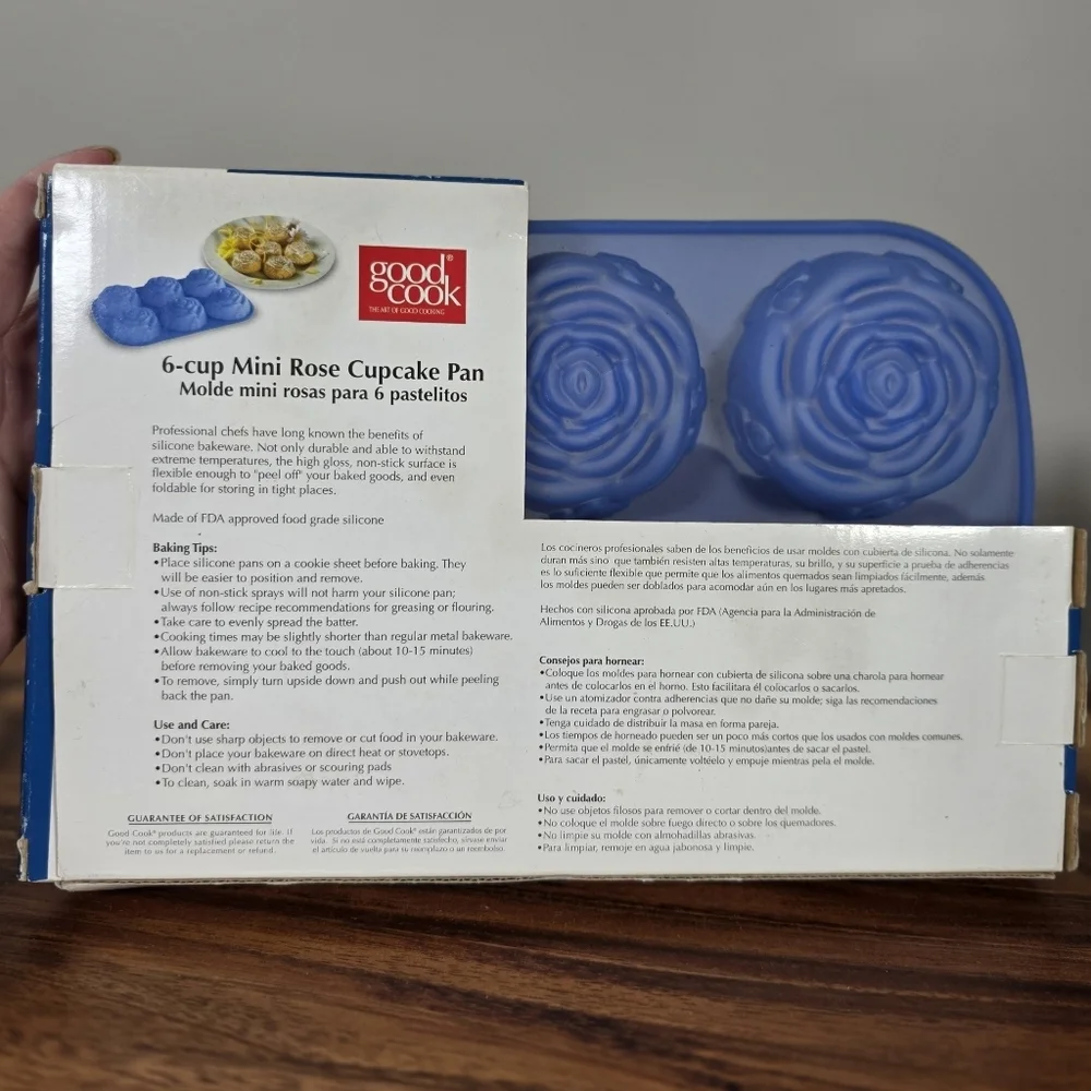 Good Cook 6 Cup Mini Rose Cupcake Pan Blue Silicone Rose Mold Bakeware