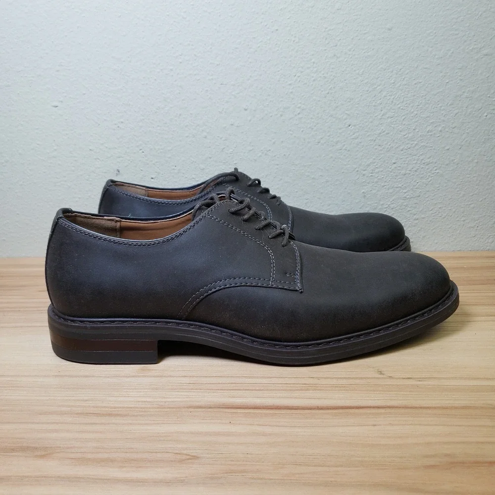 R2 Report Mens Size 10 Eric Lace Up Oxford Loafers Black Faux Leather Dress Shoe