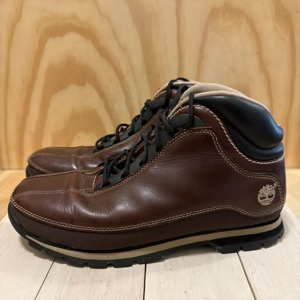 Timberlands Men's 85129 Brown Leather Lace Up Euro Dub Boots Size 9.5M