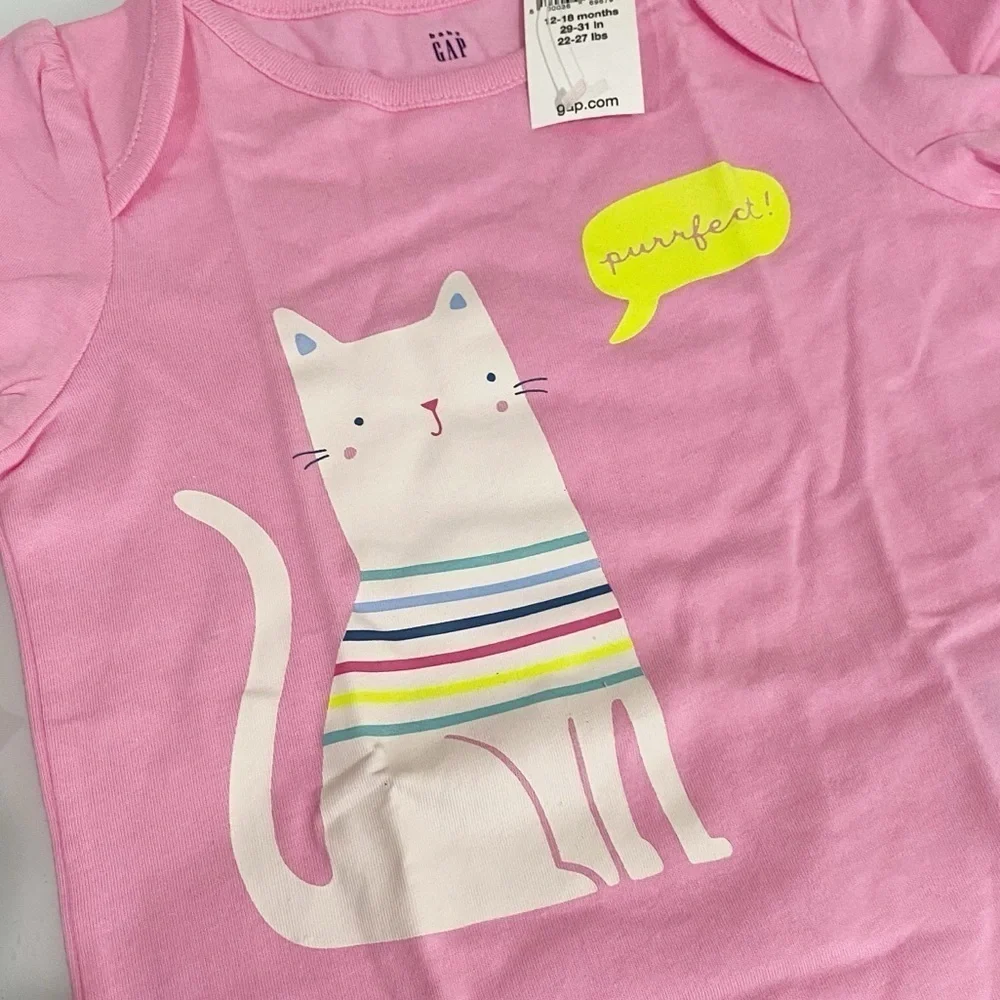 GAP Baby Graphic Bodysuit Parisian Pink Cat NEW Size 12-18 Months