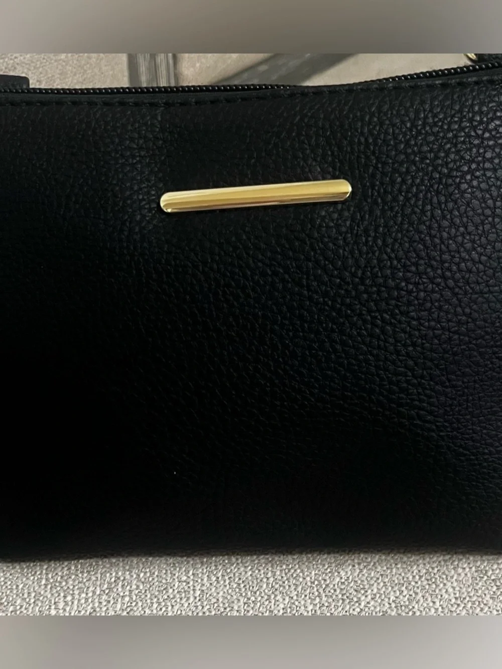 Black Pebbled Leather Wristlet Clutch with Gold Accent