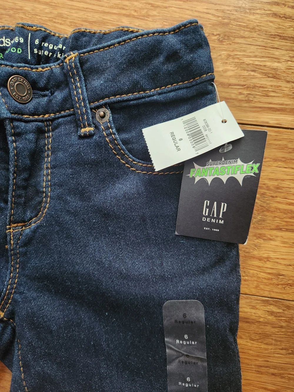 New GAP Kids Girls Dark Blue Fantastiflex Skinny Jeans Pants, Size 6 Regular