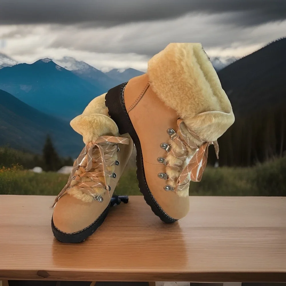 NEW WOMENS 8 J CREW NORDIC WINTER BOOTS IN LEATHER W SHEARLING BRONZED CLAY READ