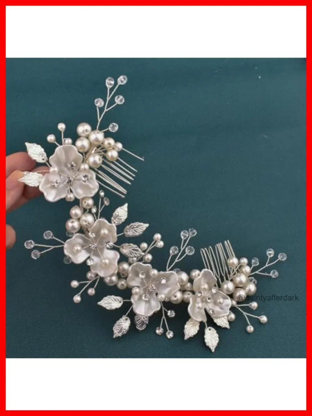 Crystal Pearl Wedding Bridal Hair Headband with Combs Adjustable