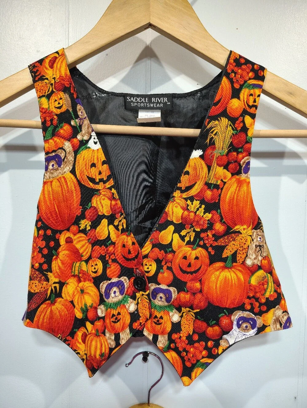 Vintage Saddle River Kids Halloween Pumpkin Vest Bundle Matching Sibling Set M L