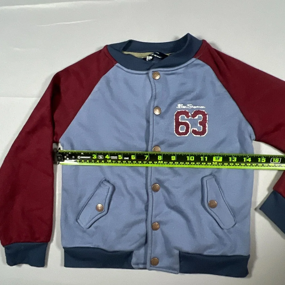 Ben Sherman 63 Logo Jacket Kids Blue Maroon Snap Front‎ Raglan Sleeve Rib Cuffs