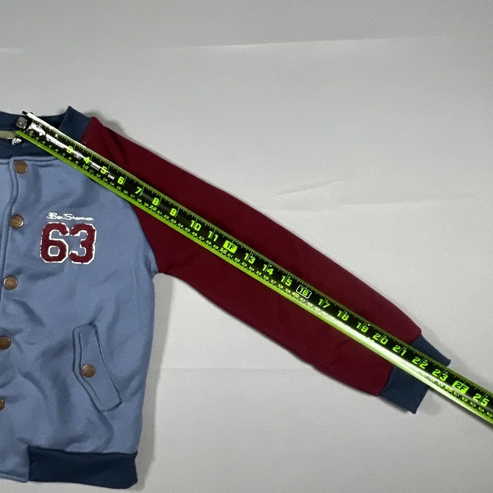 Ben Sherman 63 Logo Jacket Kids Blue Maroon Snap Front‎ Raglan Sleeve Rib Cuffs
