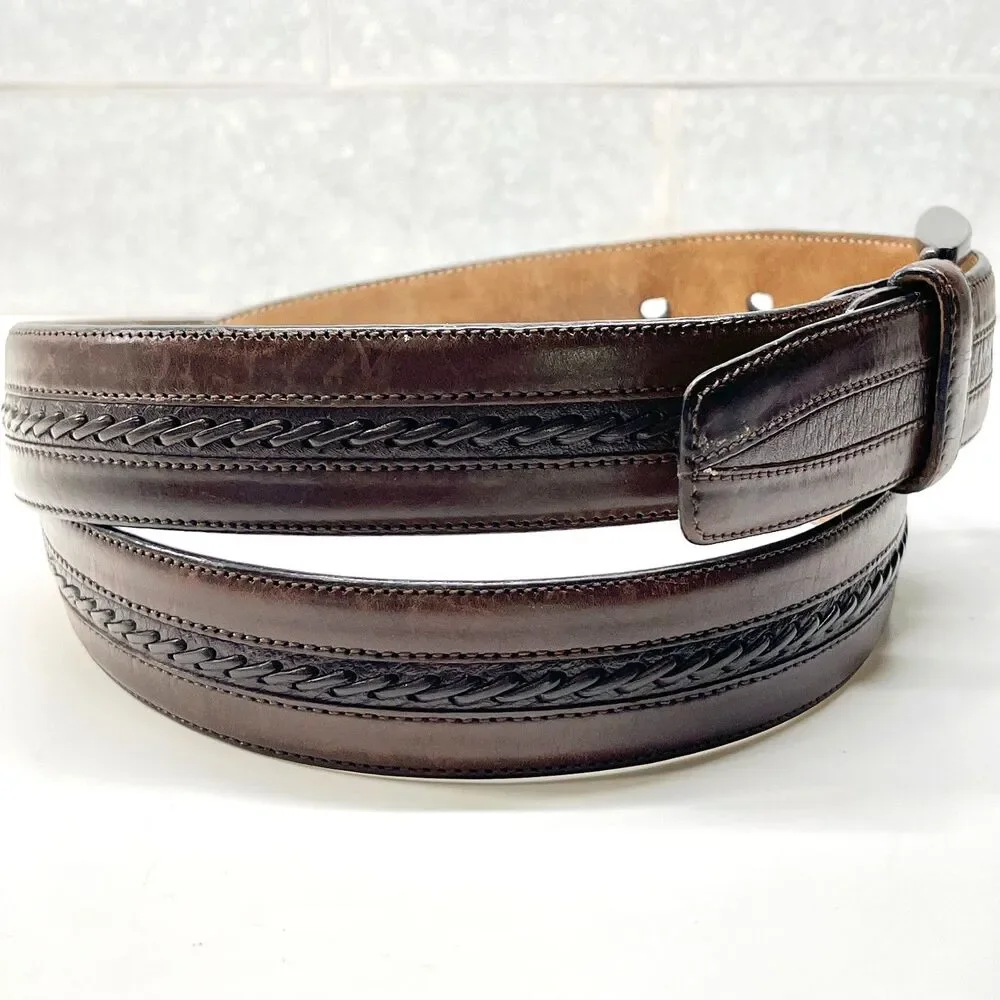 Mocha Dark Brown Spanish Leather Belt Mezlan Mens Size 38 M Herringbone Weave