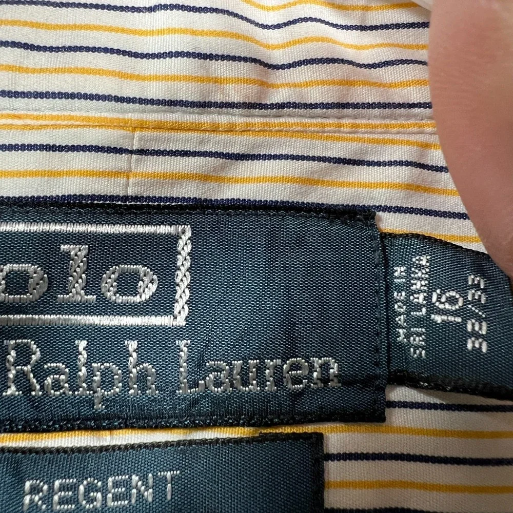 Polo Ralph Lauren Shirt Mens 16 Blue Yellow Striped Long Sleeve Button Up Regent