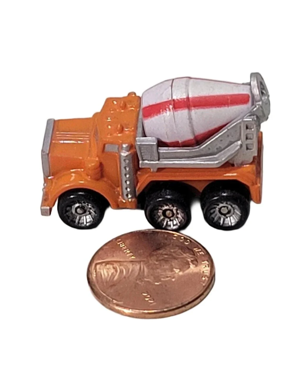 Micro Machines Construction Cement Mixer Orange White Stripe Galoob 1987