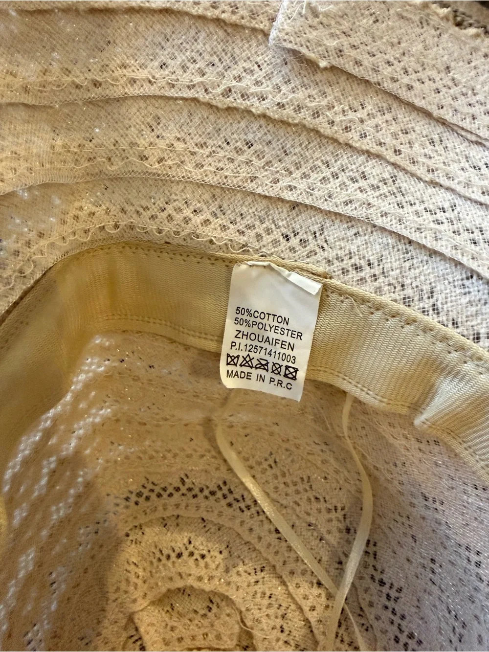 Crocheted Straw Sun Hat with Leather Tie - Cream
