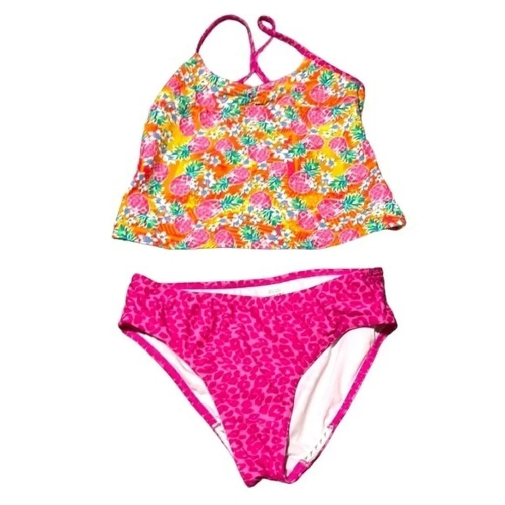 Speedo Size 16 Sporty Splice Pink Tropical Tankini Bikini