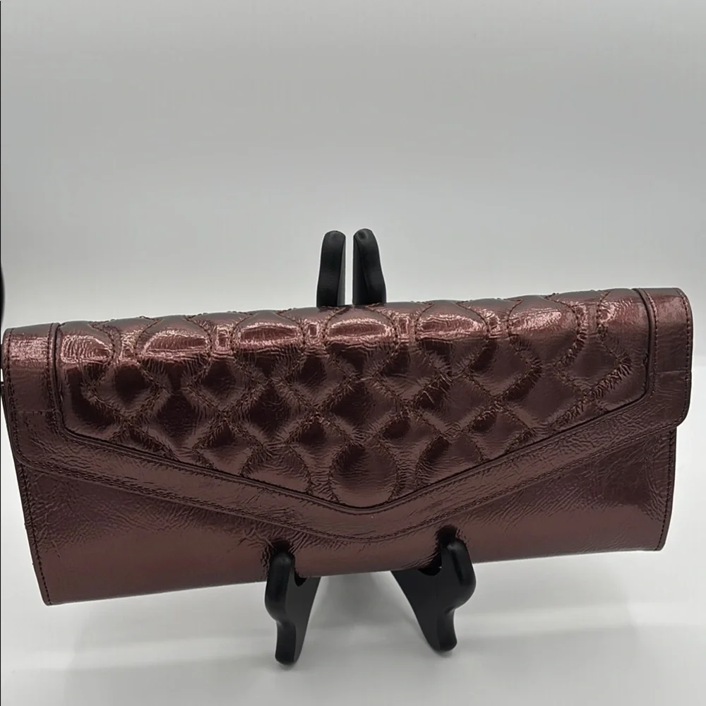 NWOT Hobo International Quilted Patent Leather Clutch Wristlet Organizer Bronze