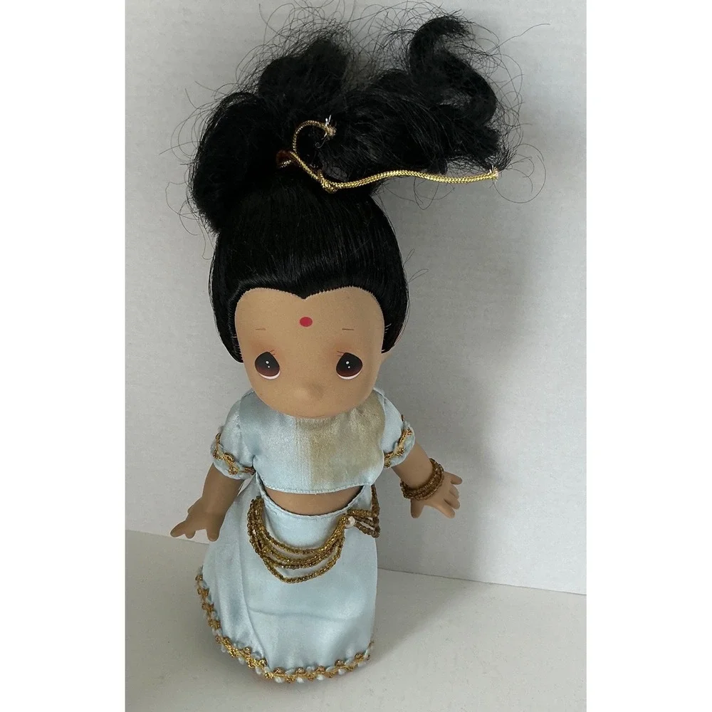 Precious Moments Vintage Indian Girl Doll Blue Sari Gold Trim 9 Inch Collectible