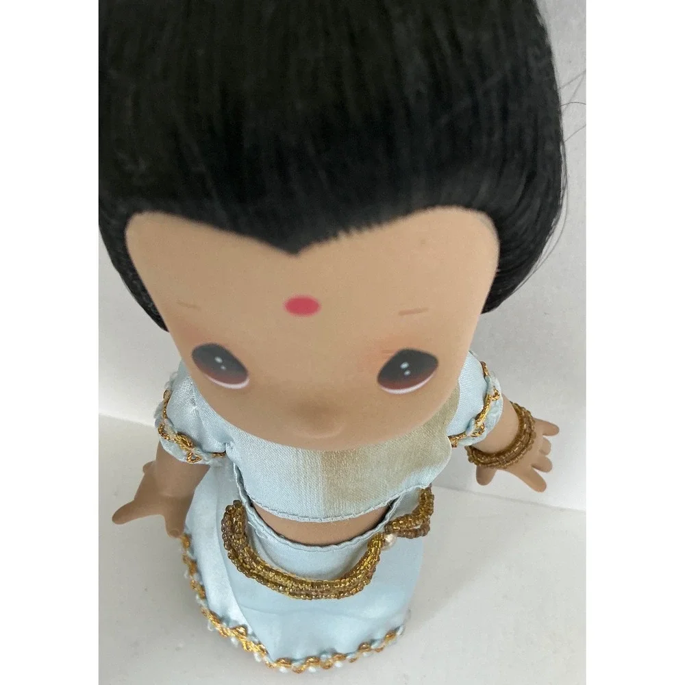 Precious Moments Vintage Indian Girl Doll Blue Sari Gold Trim 9 Inch Collectible