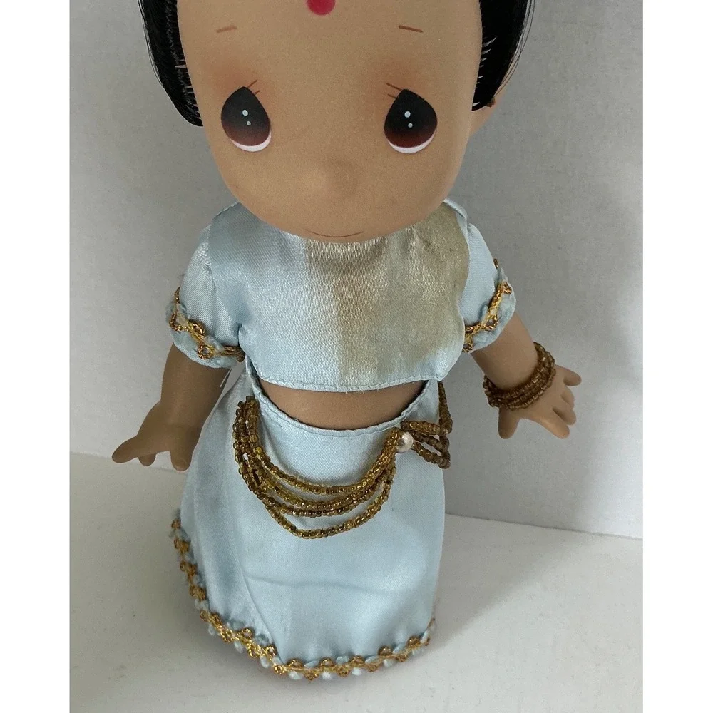 Precious Moments Vintage Indian Girl Doll Blue Sari Gold Trim 9 Inch Collectible