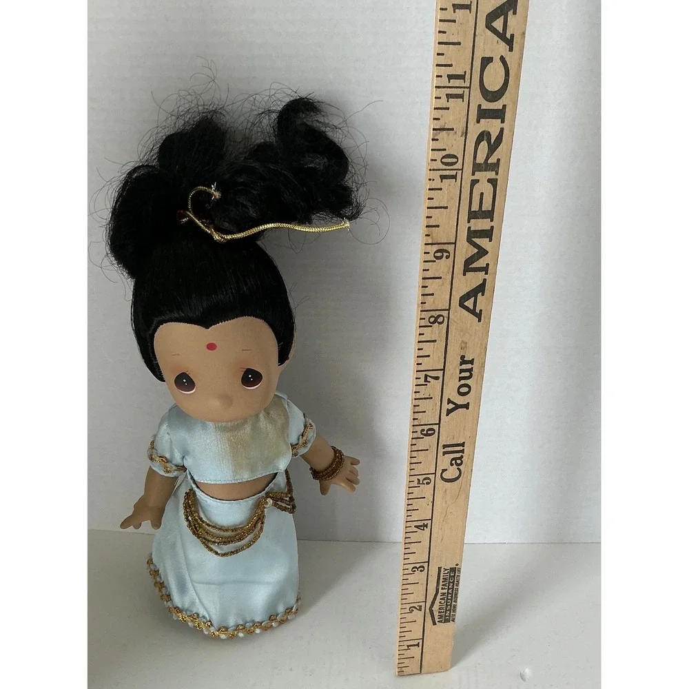 Precious Moments Vintage Indian Girl Doll Blue Sari Gold Trim 9 Inch Collectible