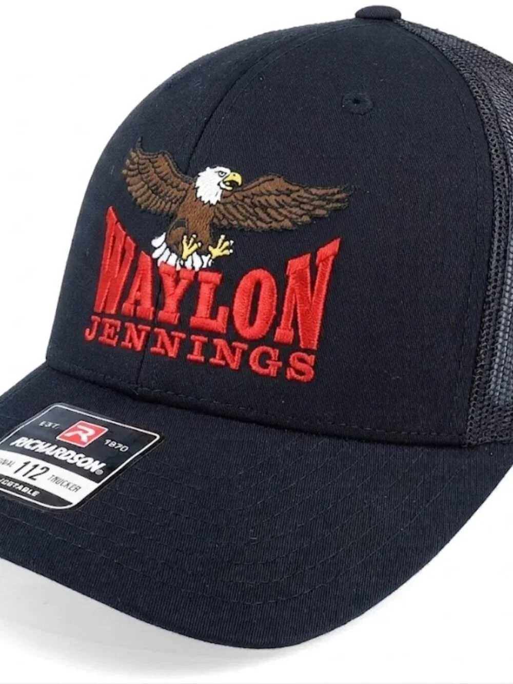 Retro Waylon Jennings Eagle Embroider Hat Richardson 112 Black Cap Outlaw Countr