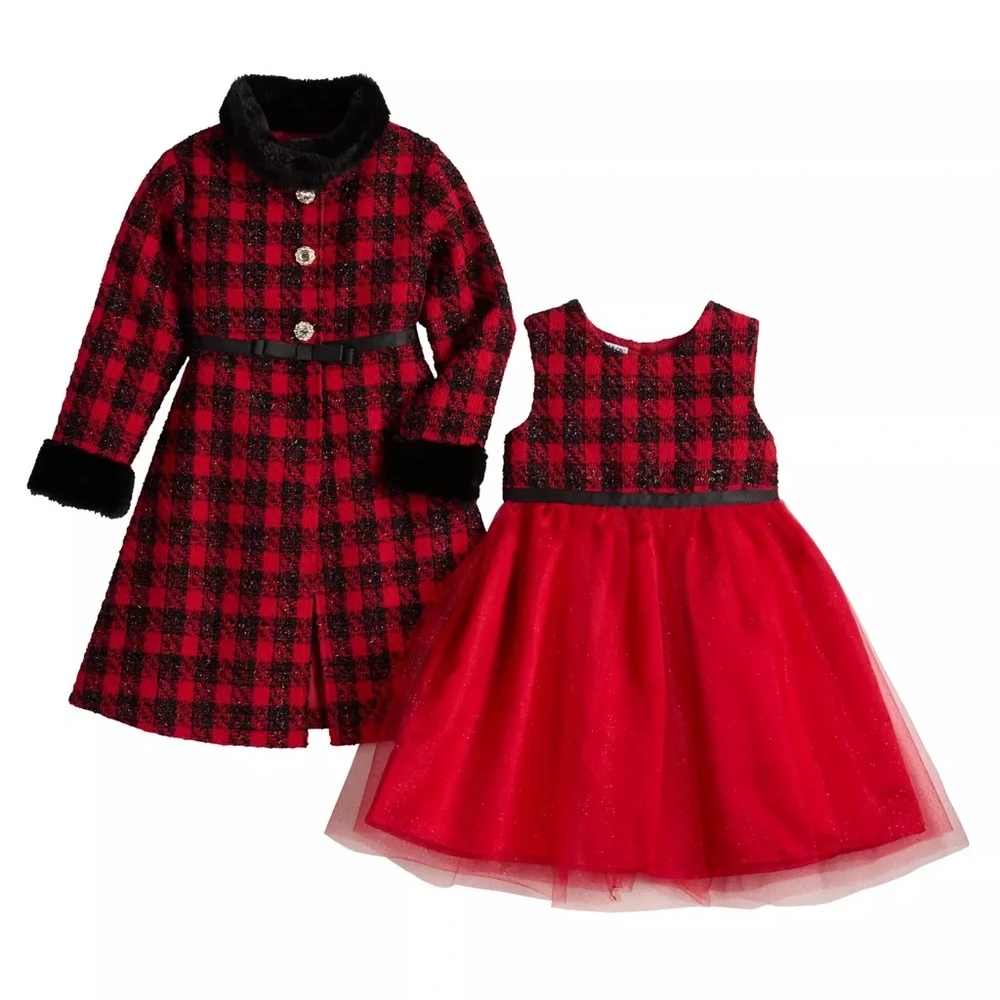 Blueberi Boulevard Red and Black Plaid Girls Cape Coat