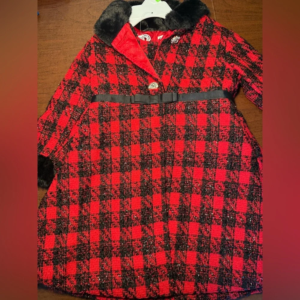 Blueberi Boulevard Red and Black Plaid Girls Cape Coat