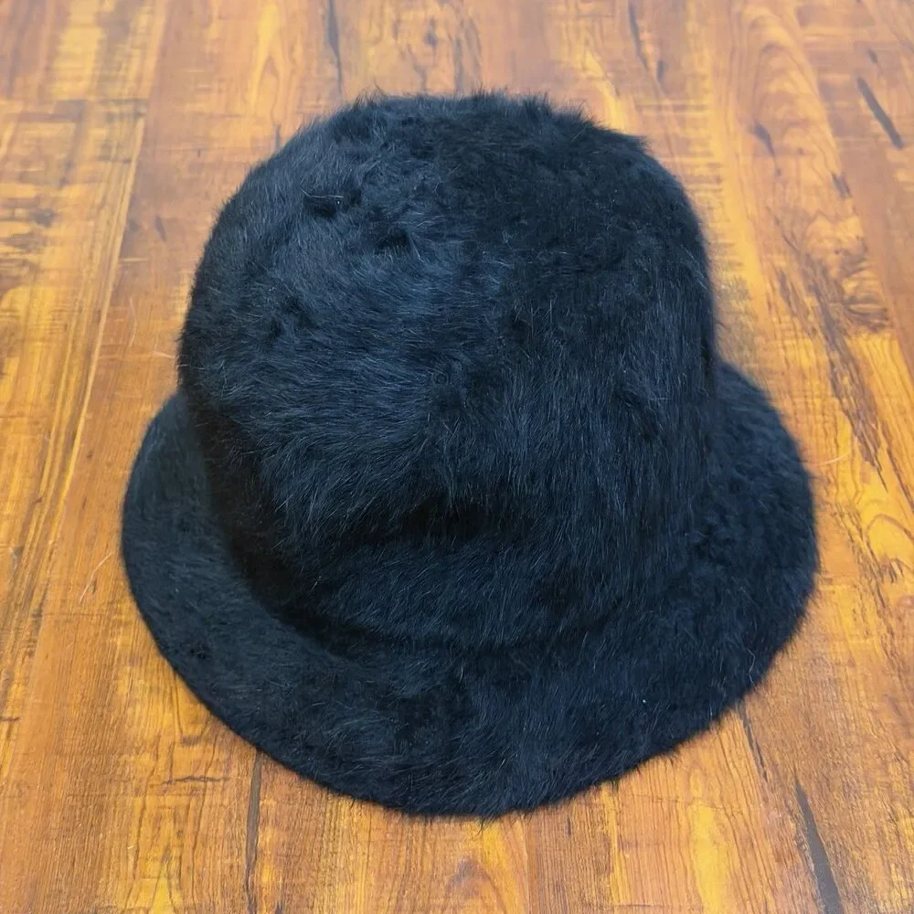 Vintage Betmar Women’s Black Angora Fuzzy 90s Y2K One Size Bucket Hat - NOS New!