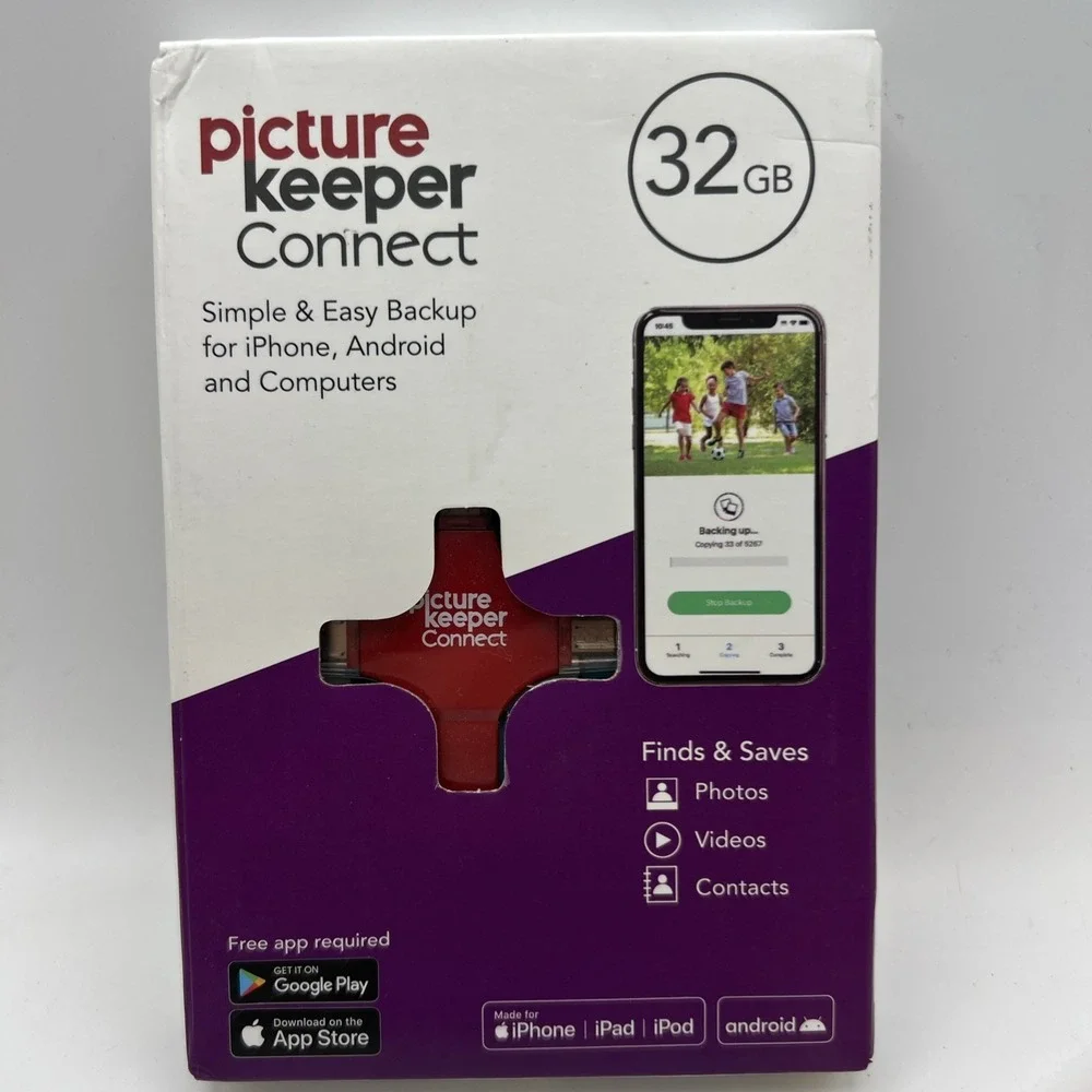 Picture Keeper Connect 32 GB Photo Video Contact Backup Drive Android Apple Blue