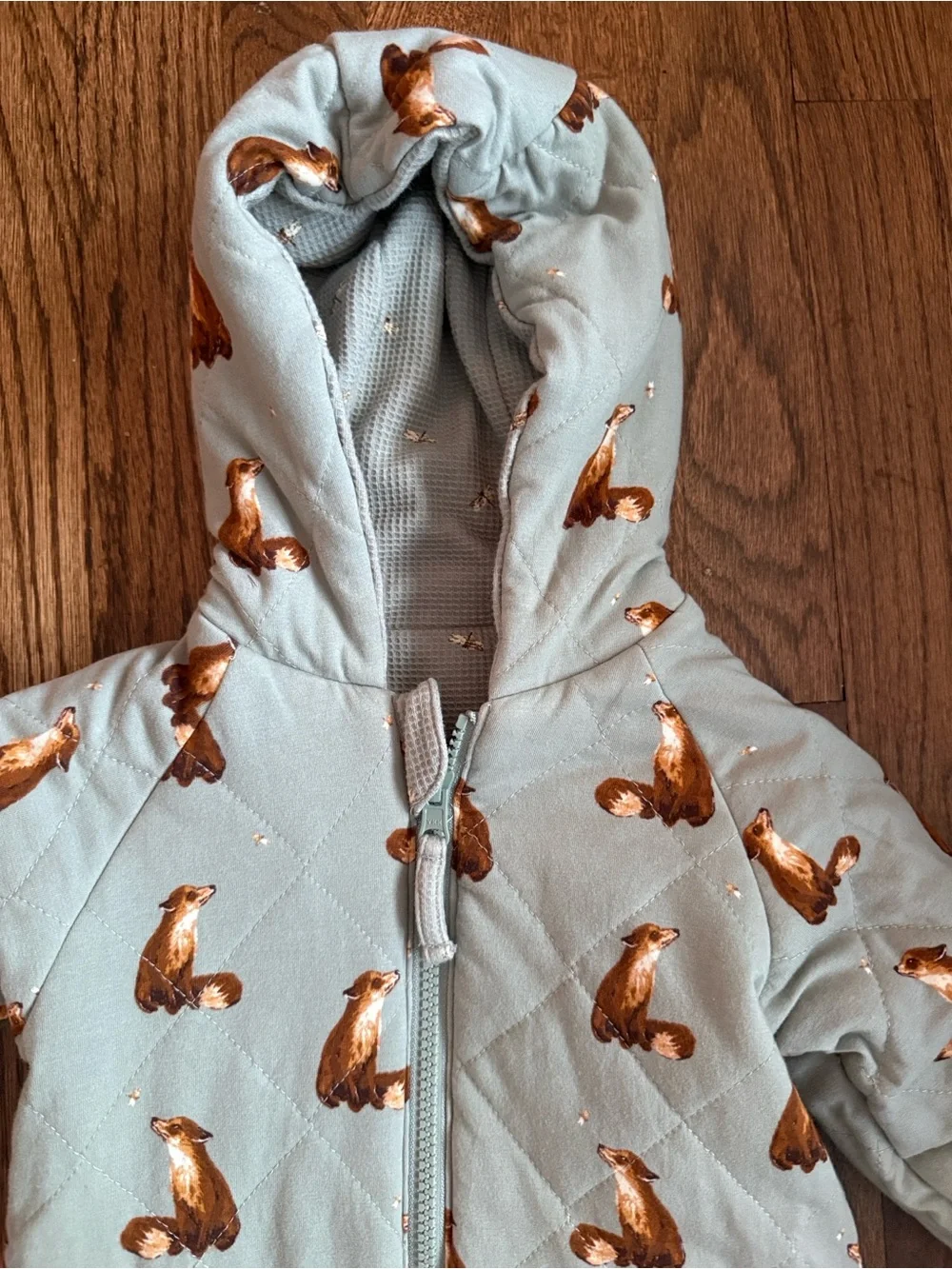 Milkbard Fox and Dragonfly Reversible Waffle Knit/Quilted Hooded Jumpsuit 3-6mo