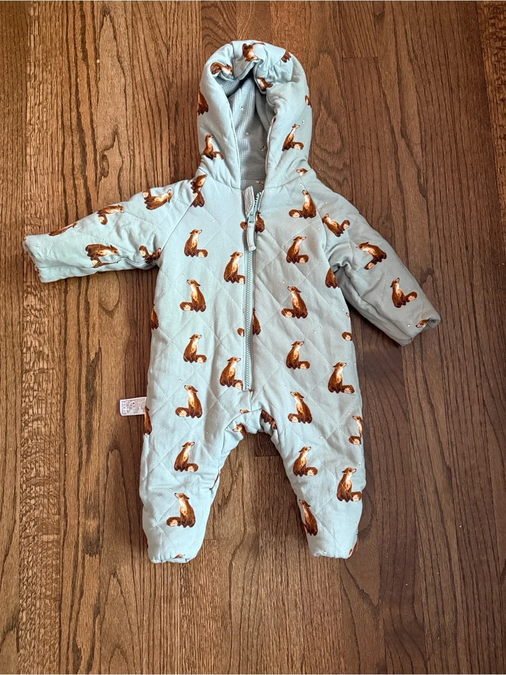 Milkbard Fox and Dragonfly Reversible Waffle Knit/Quilted Hooded Jumpsuit 3-6mo