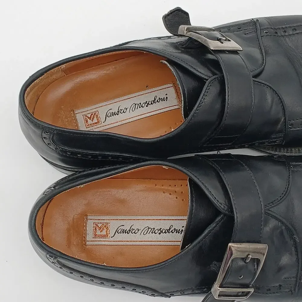 Vintage Sandro Moscoloni Mens Sz 8.5 US Leather Single Buckle Monk Leather Soles
