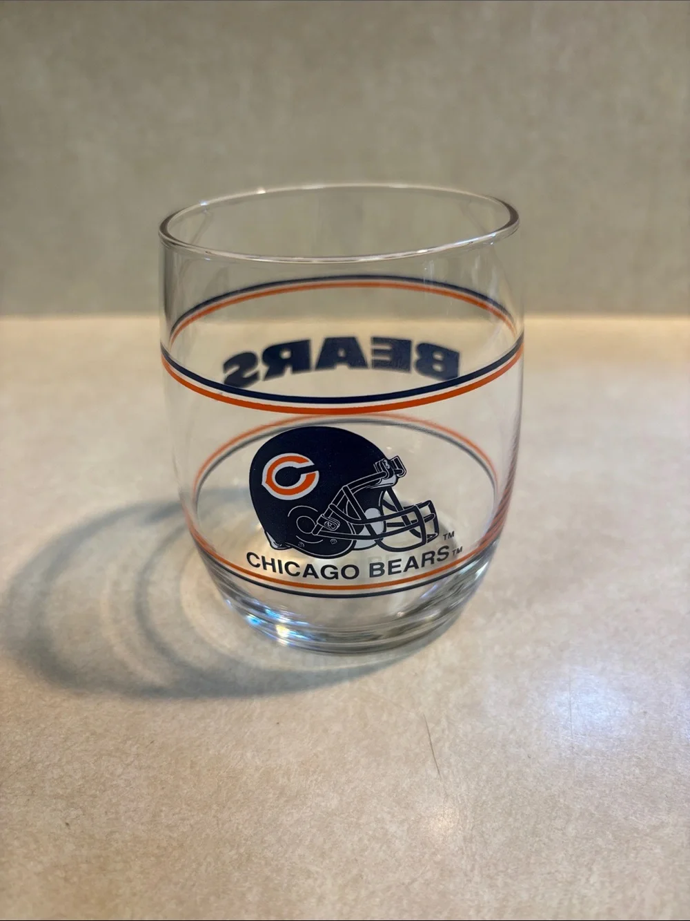 Chicago Bears Clear Glass Tumbler in Navy and Orange