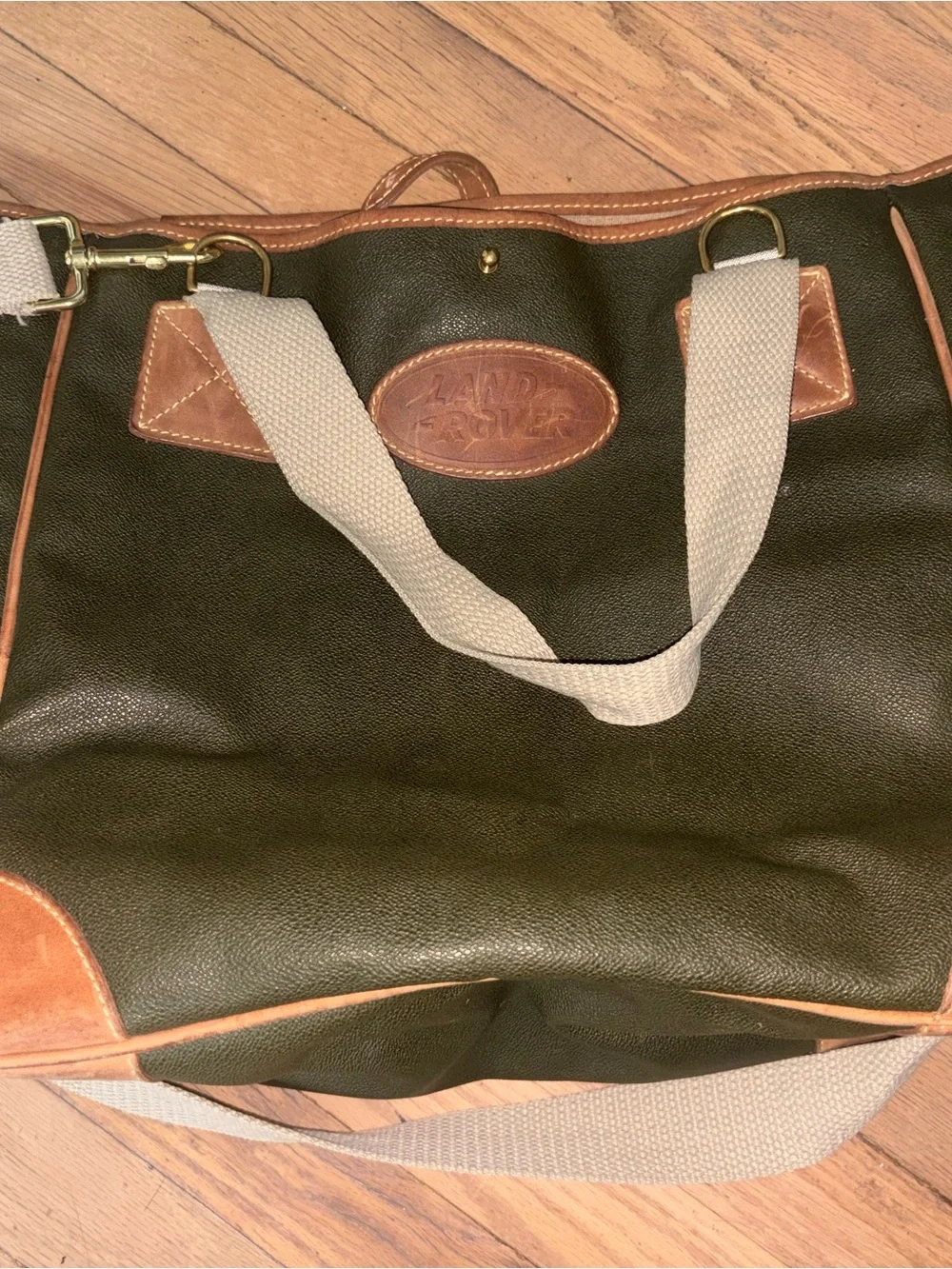 Olive Green & Tan Leather-Trim Land Rover Tote Bag
