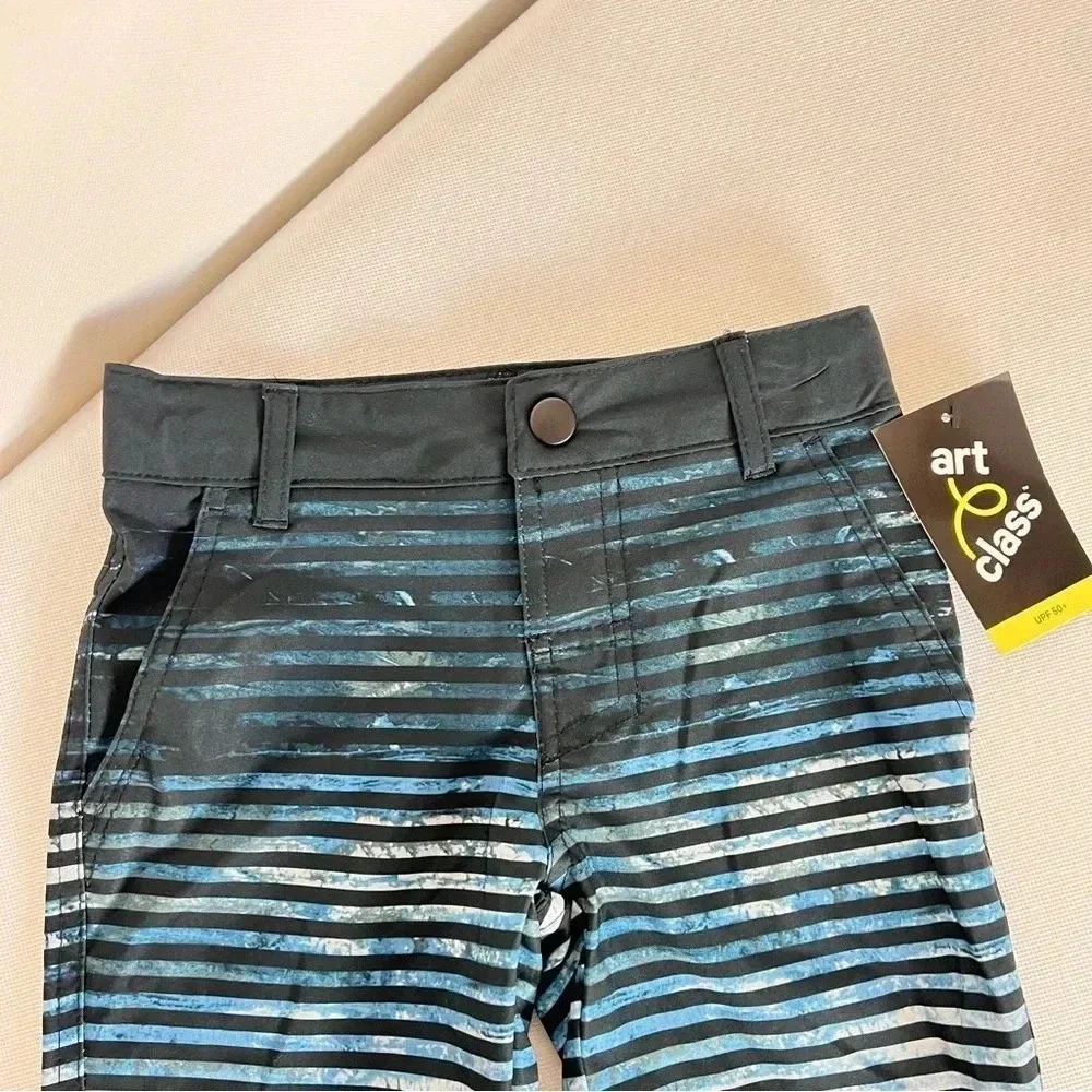 Art Class Striped Hybrid Swim Shorts Size 4 Boys Kids Black Tie Dye