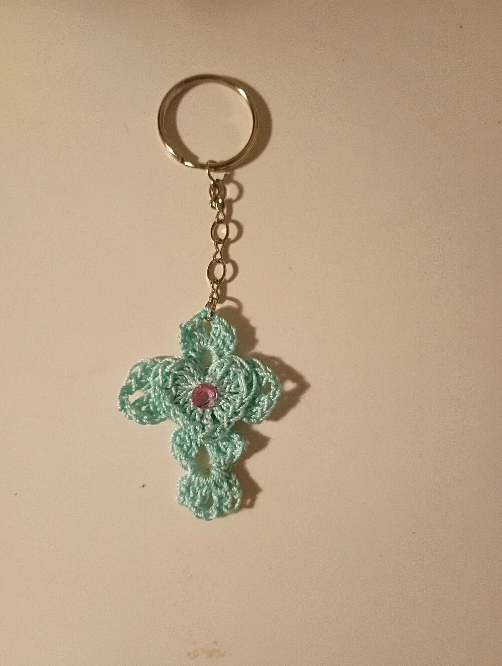 Handmade Crochet Cross Heart Keychain