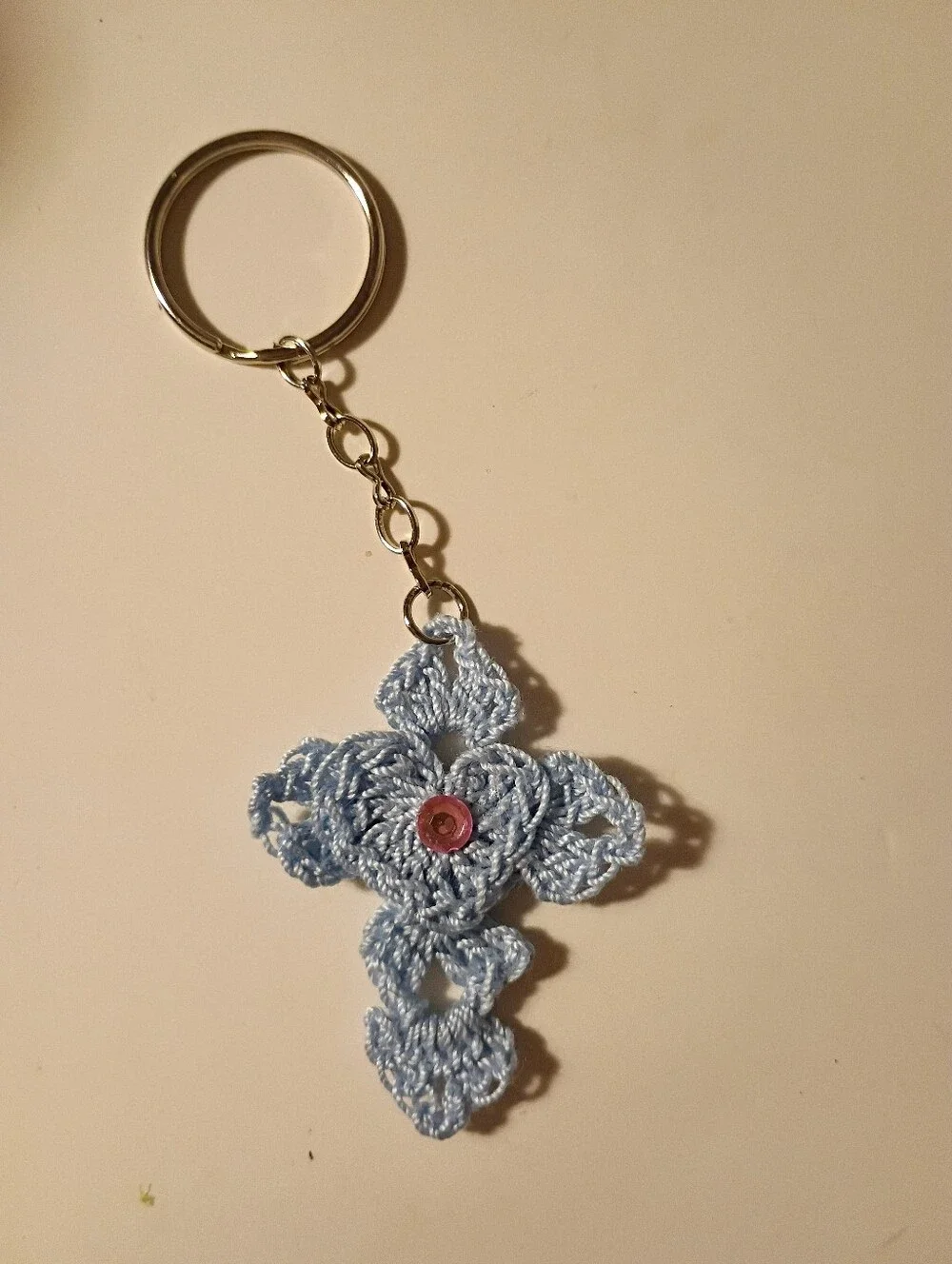 Handmade Crochet Cross Heart Keychain