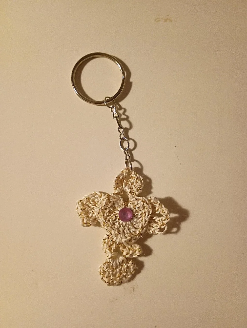 Handmade Crochet Cross Heart Keychain