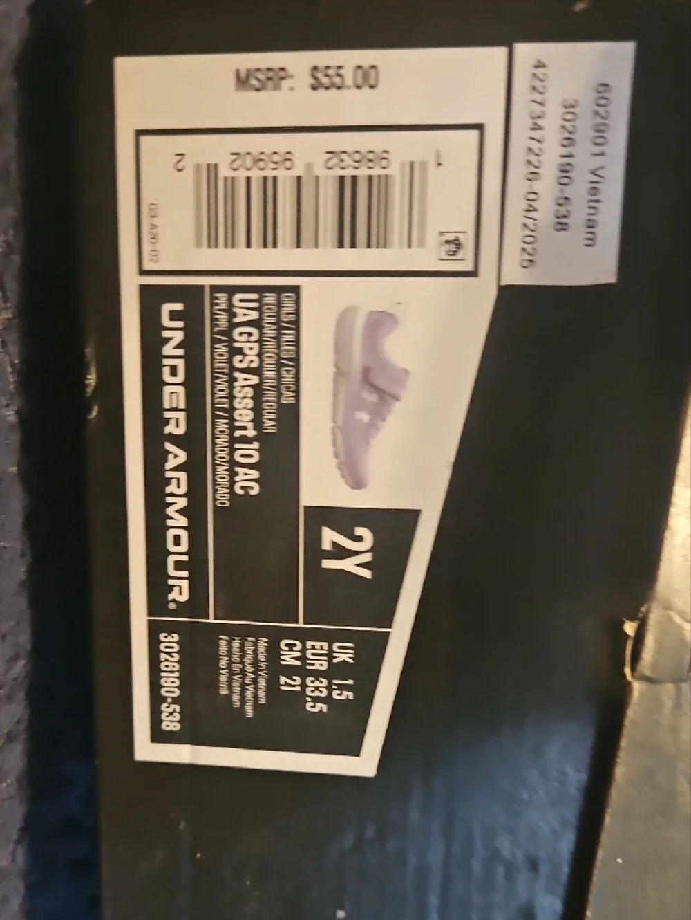 Brand New In Box Under Armour Kids' Lavender/White Athletic Sneakers