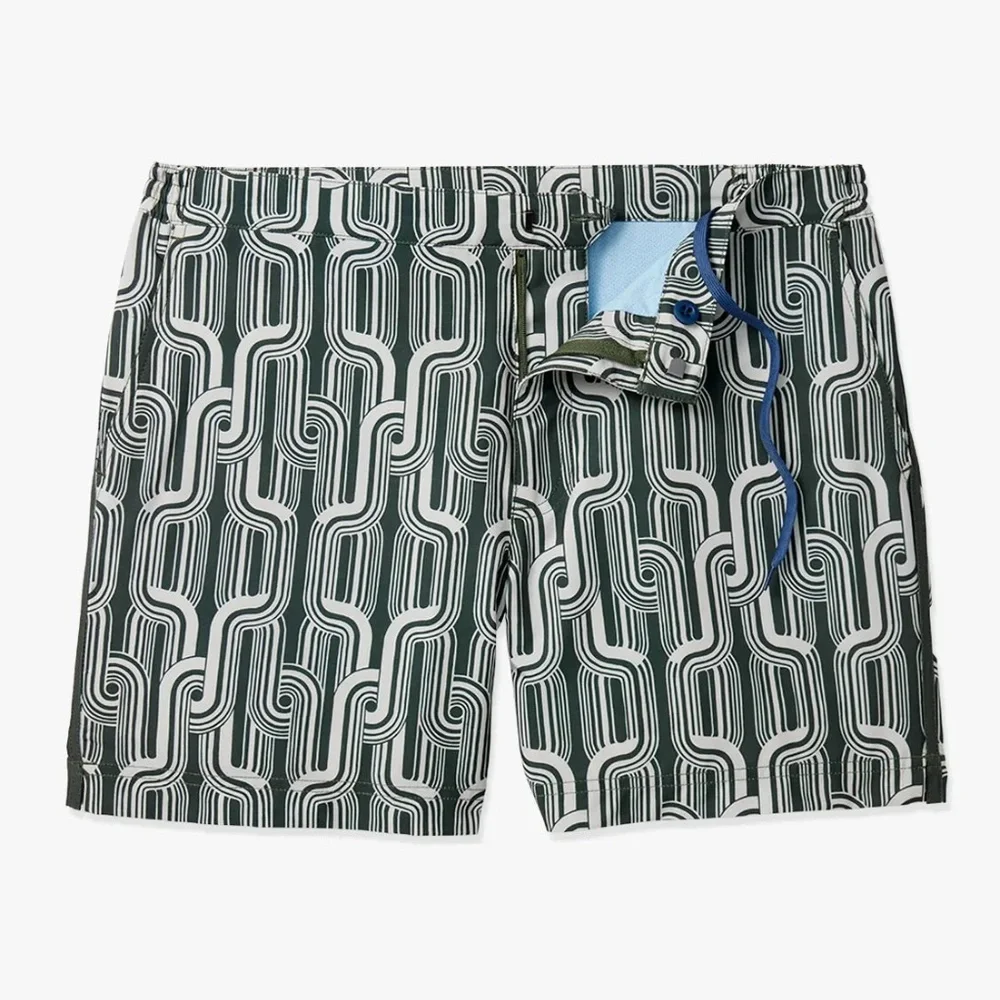Fair Harbor Green and White Geometric Men’s Swim Shorts