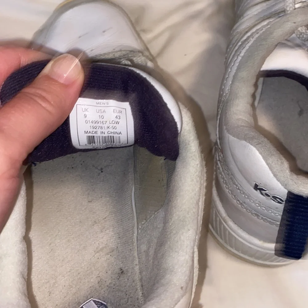K Swiss white leather sneakers, size 9