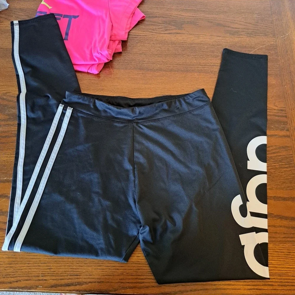 Jordan Pink Dri-FIT Tee & Adidas Black Logo Leggings Set Girls XL 16 13-15Y